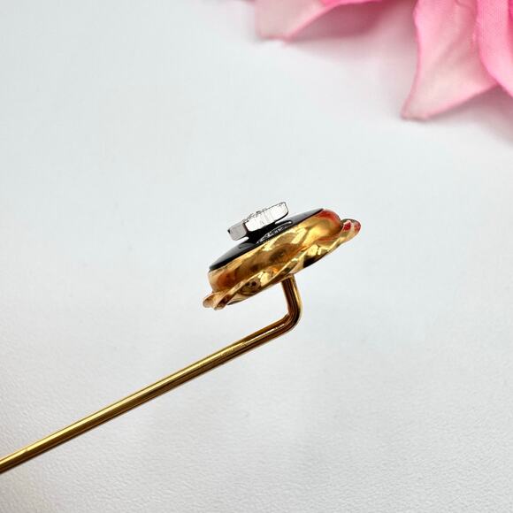 Vintage Diamond And Onyx? Stick Pin Gold Tone Goth Romantic Mourning Art Deco - Picture 4 of 10